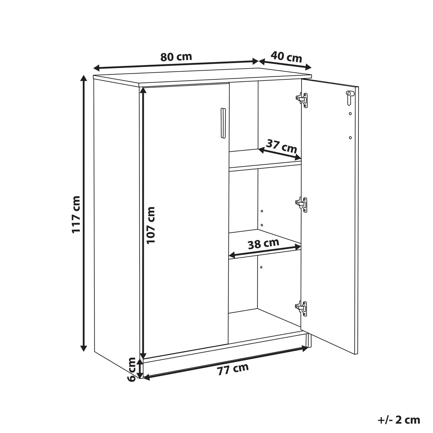 Cabinet Light Brown White Particle Board 2 Door 3 Shelves