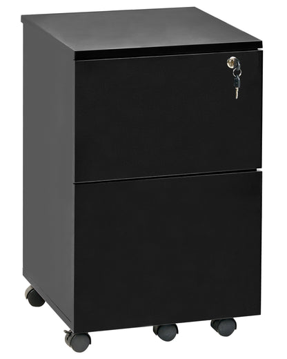 Studio Office Storage Unit Black Engineered Wood Castors Two Drawers Key Locked