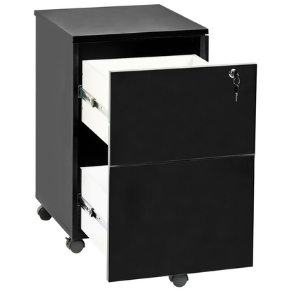 Studio Office Storage Unit Black Engineered Wood Castors Two Drawers Key Locked