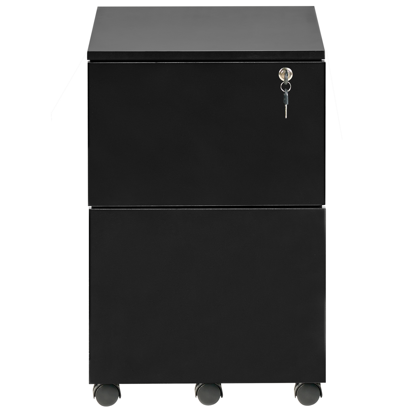 Studio Office Storage Unit Black Engineered Wood Castors Two Drawers Key Locked