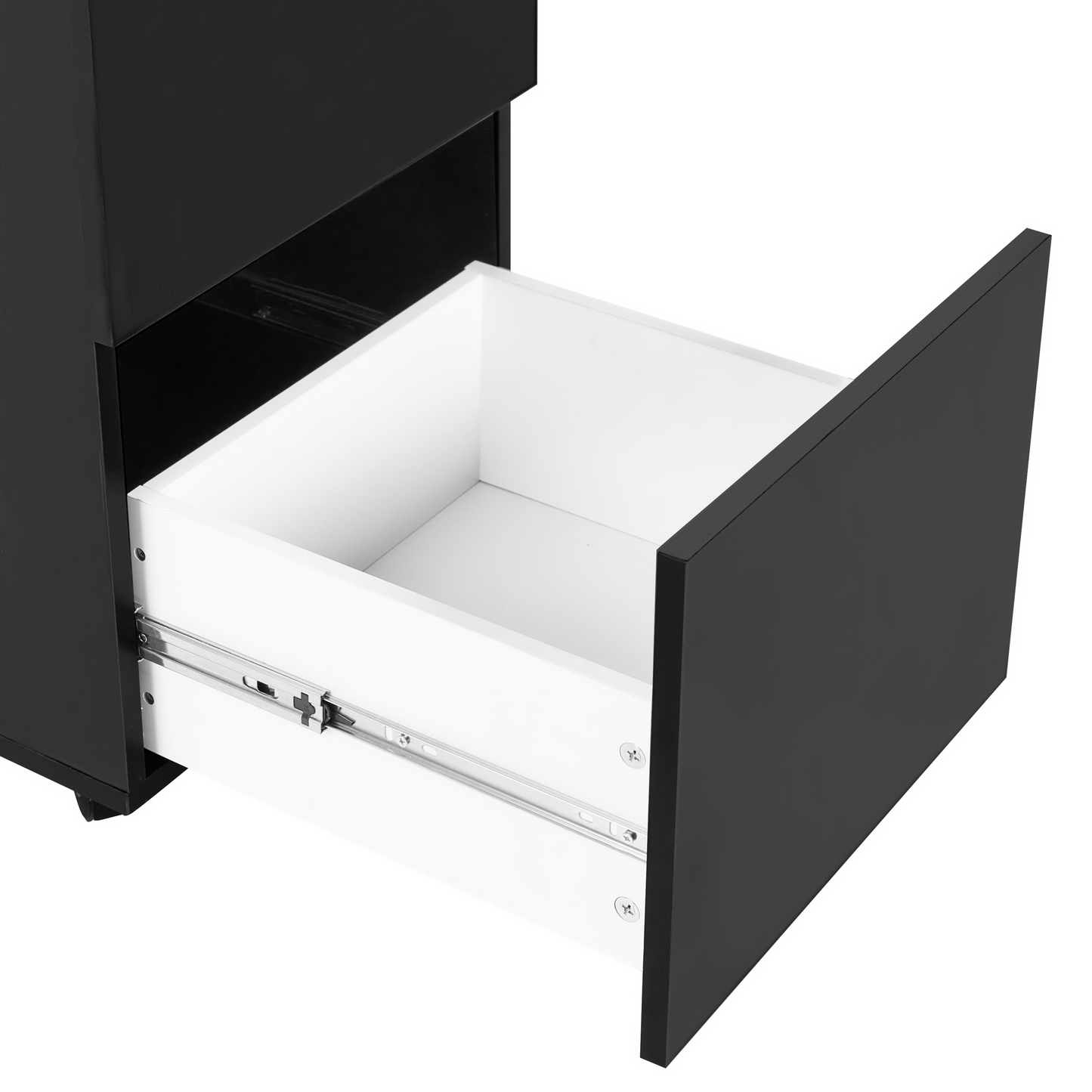 Studio Office Storage Unit Black Engineered Wood Castors Two Drawers Key Locked