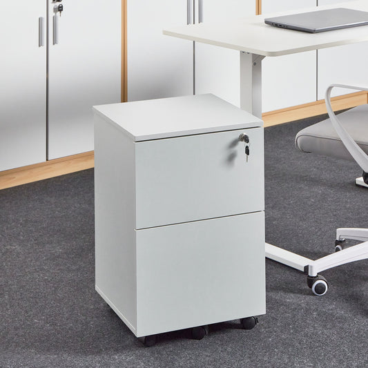 Office Storage Unit Light Grey Castors 2-Drawer Key-Locked