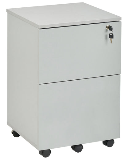 Office Storage Unit Light Grey Castors 2-Drawer Key-Locked
