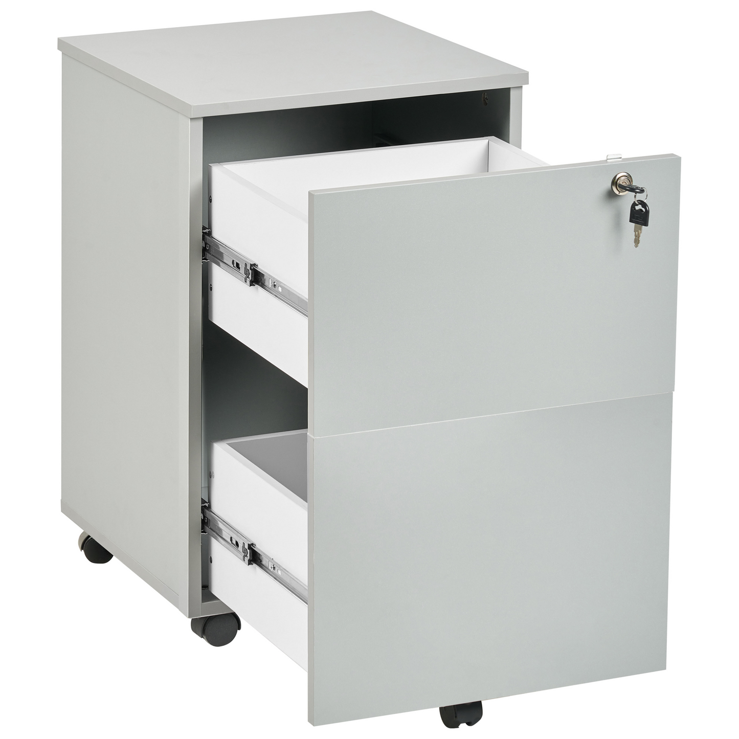 Office Storage Unit Light Grey Castors 2-Drawer Key-Locked