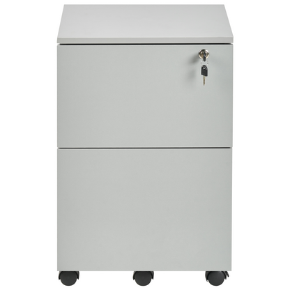 Office Storage Unit Light Grey Castors 2-Drawer Key-Locked
