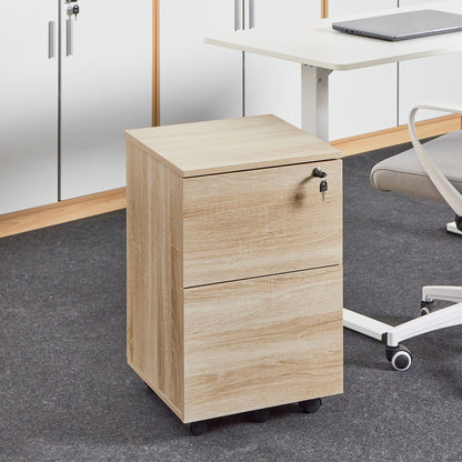 Light Brown Office Storage Unit With Castors 2 Drawer