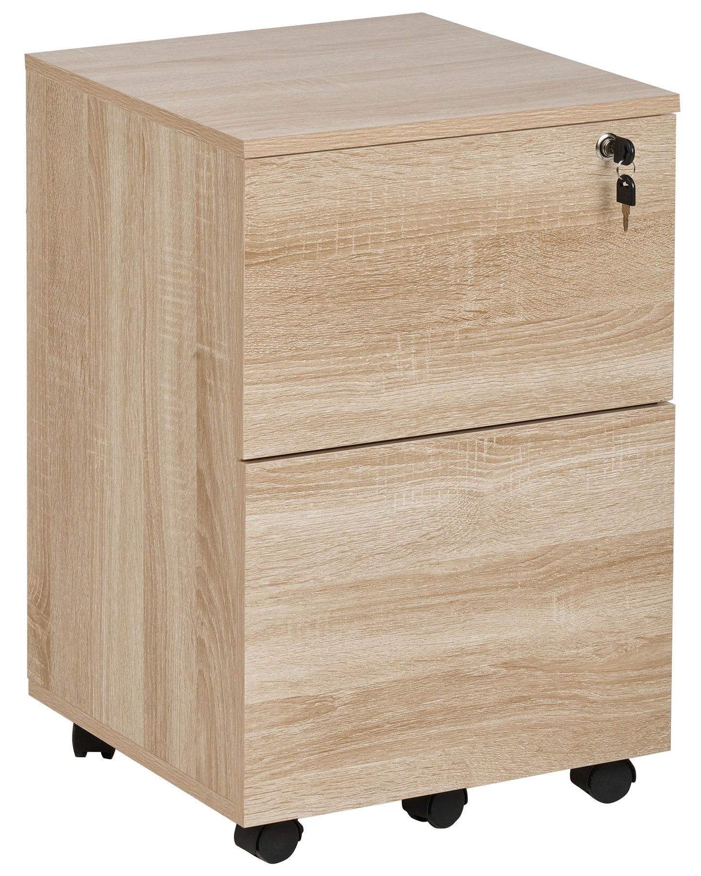 Light Brown Office Storage Unit With Castors 2 Drawer