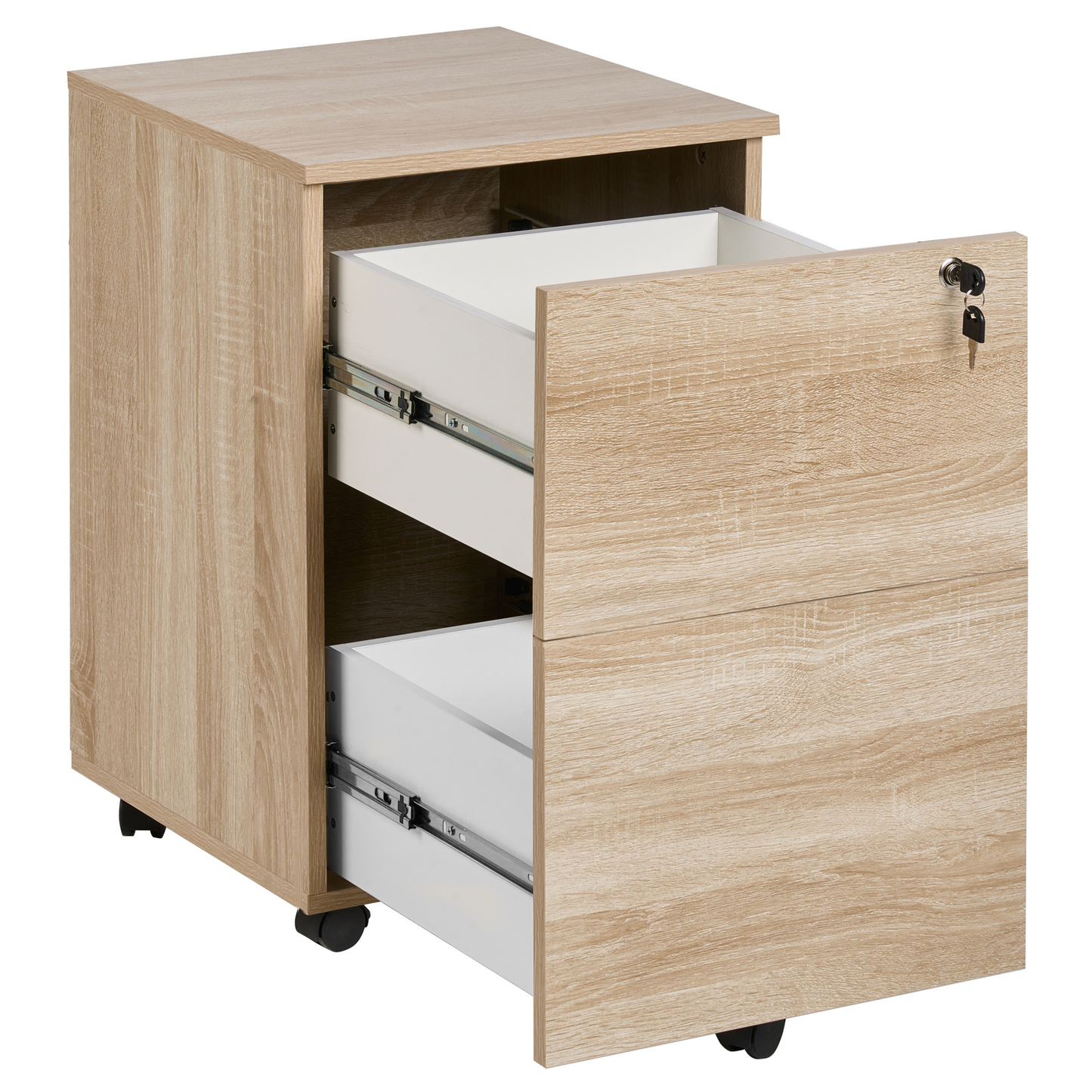 Light Brown Office Storage Unit With Castors 2 Drawer