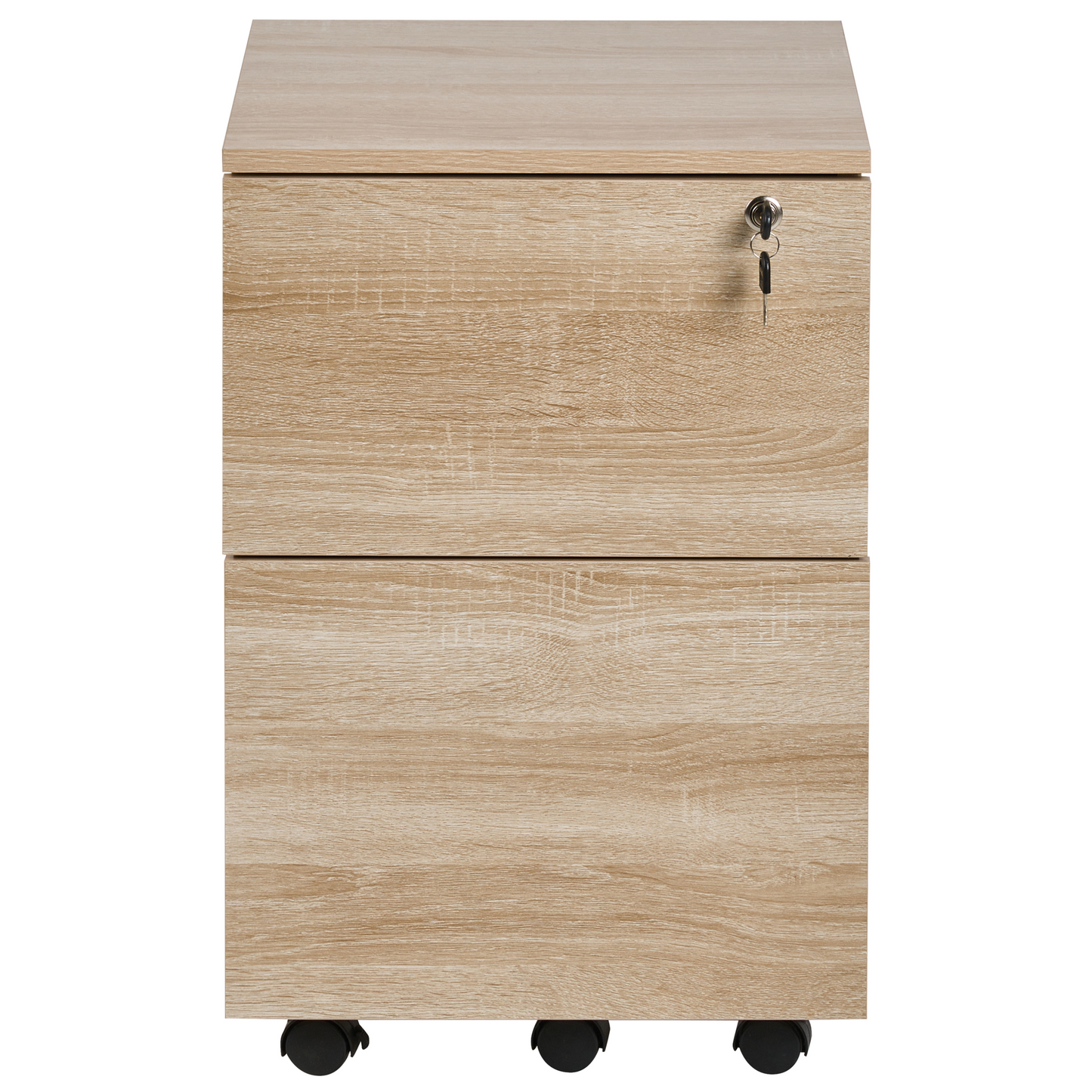 Light Brown Office Storage Unit With Castors 2 Drawer