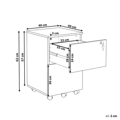 Light Brown Office Storage Unit With Castors 2 Drawer