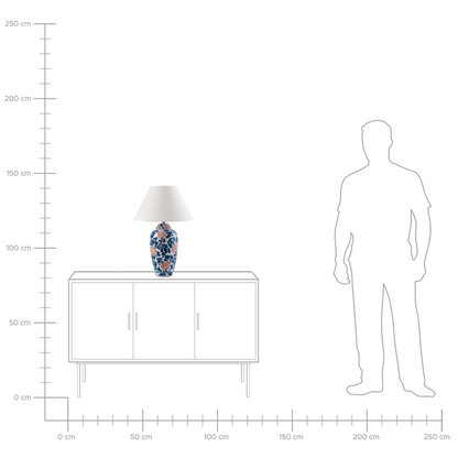 Table Lamp Porcelain Floral Base Linen Shade Blue White