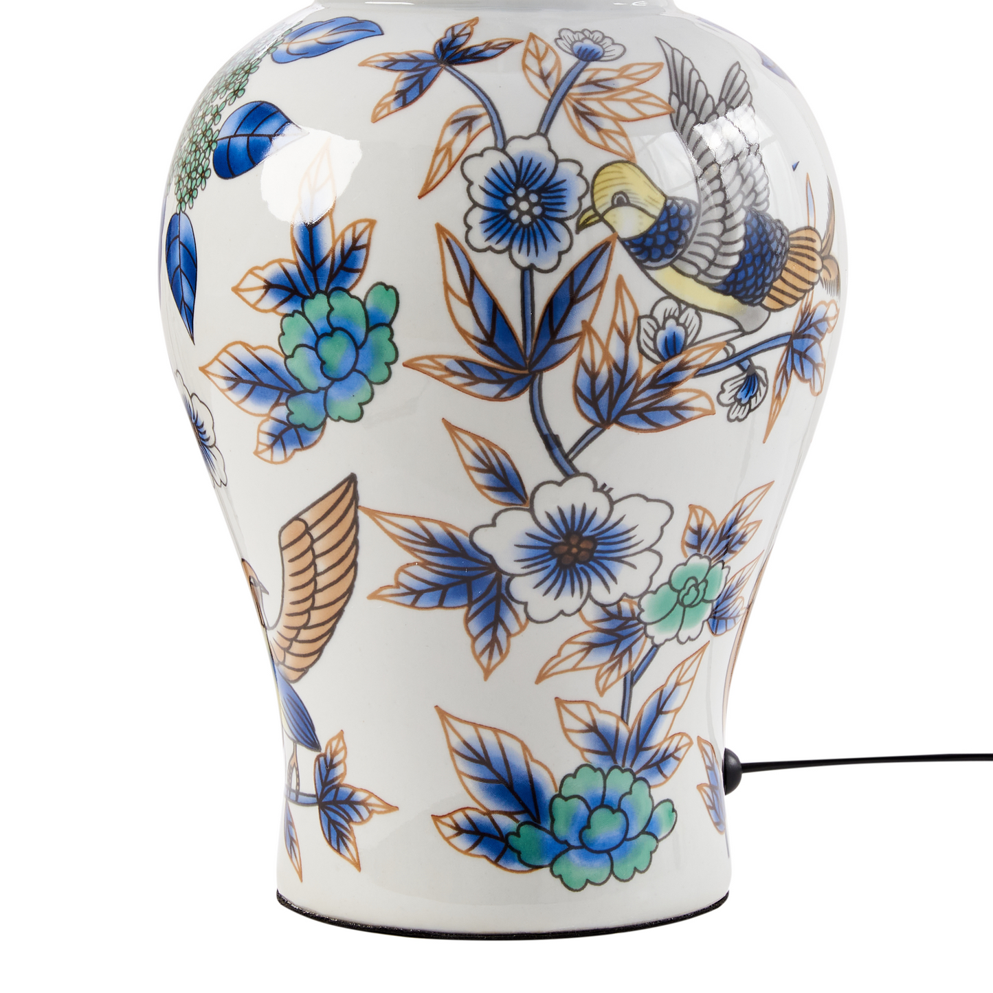 Table Lamp Porcelain Base With Floral Pattern Linen Bell Shade White Blue Elegant Lighting