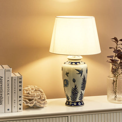 White Blue Porcelain Table Lamp With Floral Pattern