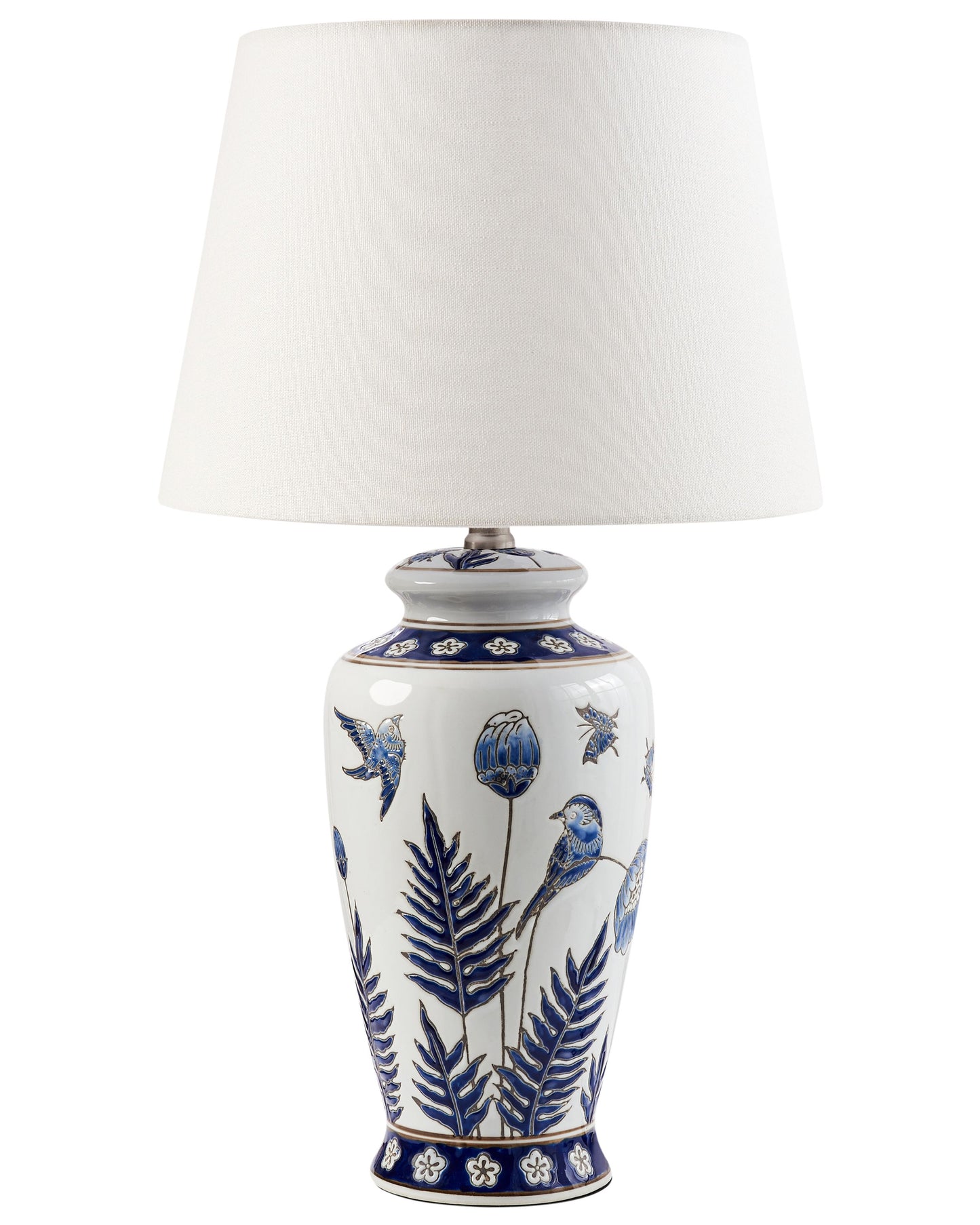 White Blue Porcelain Table Lamp With Floral Pattern