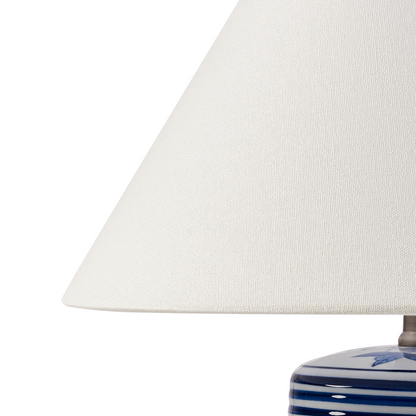 Table Lamp White Blue Porcelain Base Linen Shade Floral