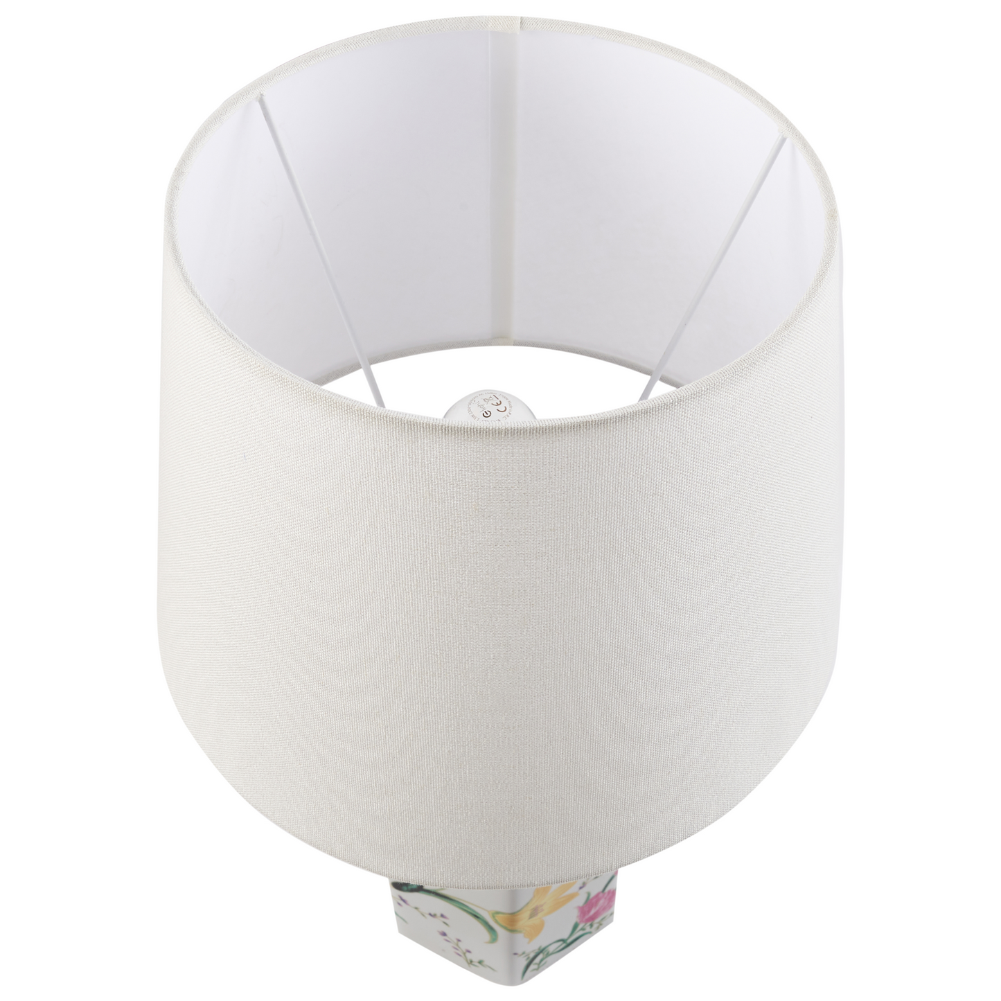 White Porcelain Table Lamp With Linen Drum Shade Floral