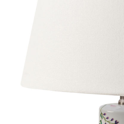 White Porcelain Table Lamp With Linen Drum Shade Floral
