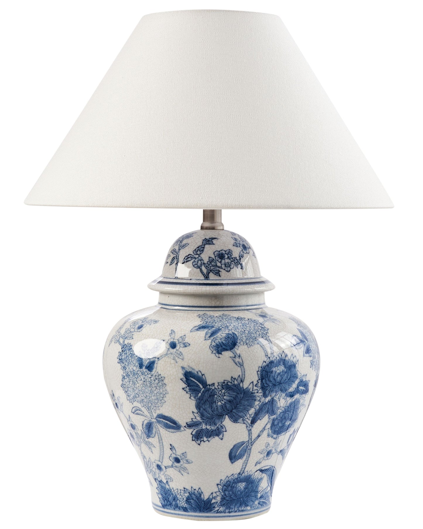 Home Blue And White Porcelain Floral Table Lamp Linen Shade
