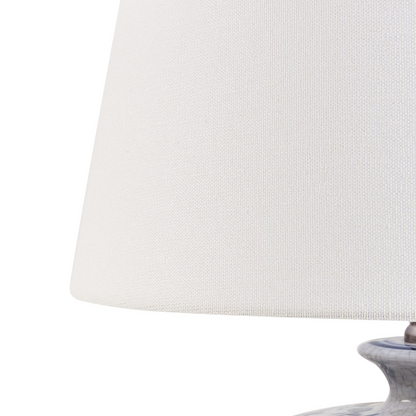 Porcelain Floral Table Lamp White Blue Linen Drum Shade
