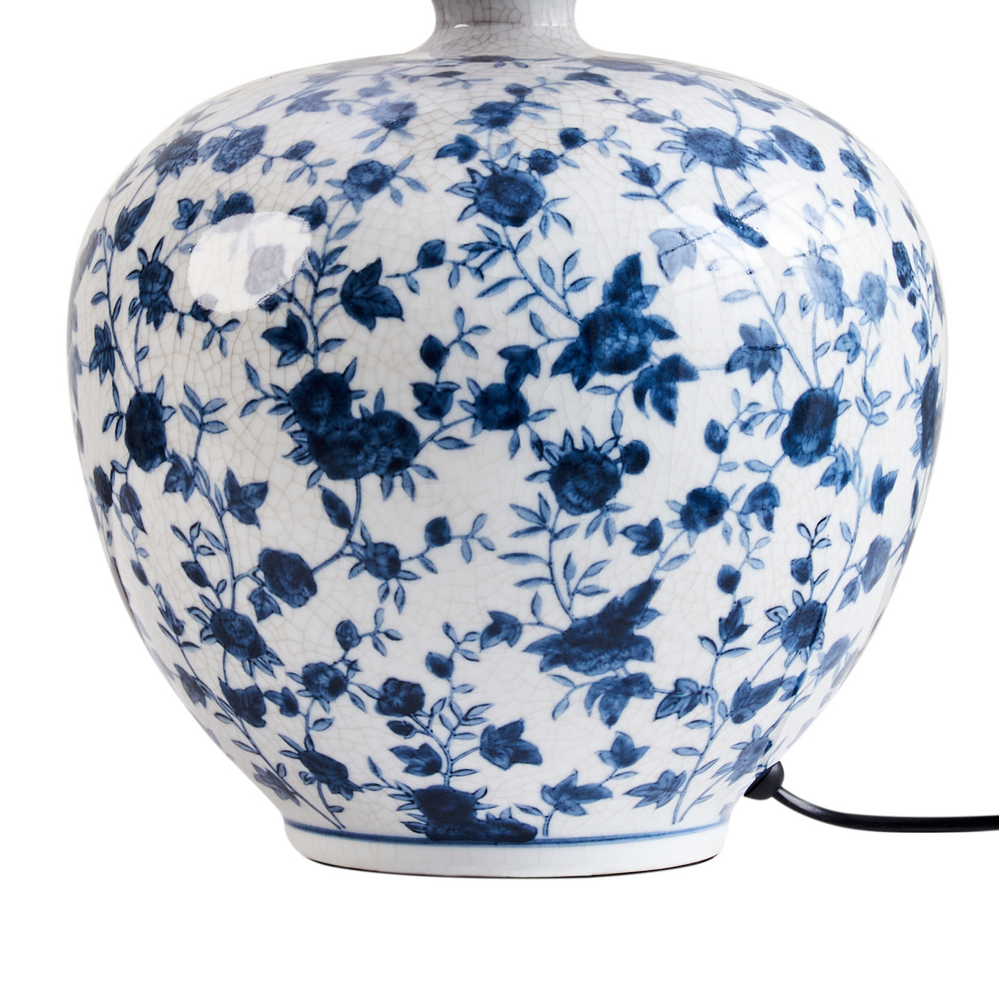Porcelain Floral Table Lamp White Blue Linen Drum Shade