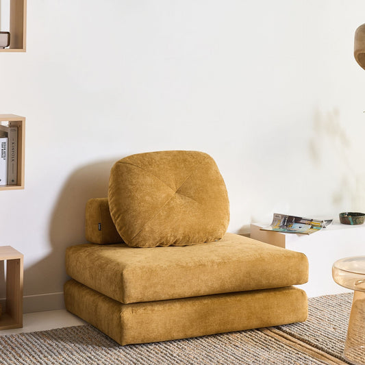 Sofa Pouffe Bed Mustard Chenille 1 Seater Convertible
