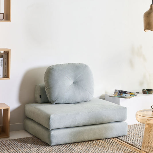 Sofa Pouffe Bed Light Blue Chenille Single Sleeper