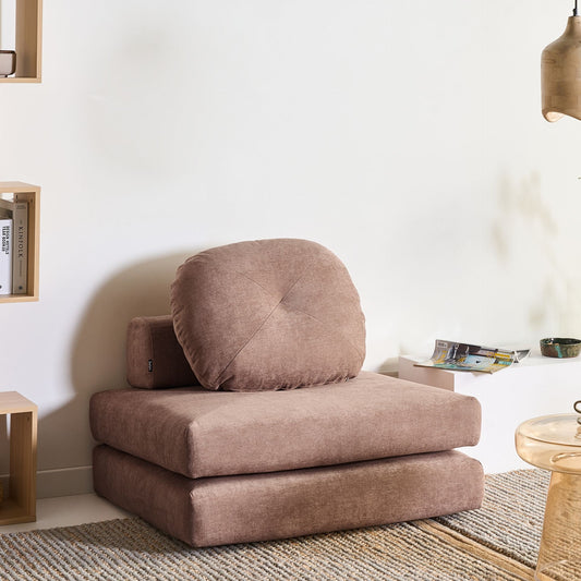 Sofa Pouffe Bed Brown Chenille Convertible 1 Seater
