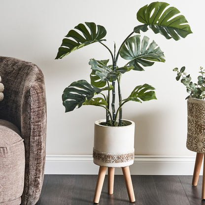 Off-White Distressed Vintage Plant Pot With Wooden Legs