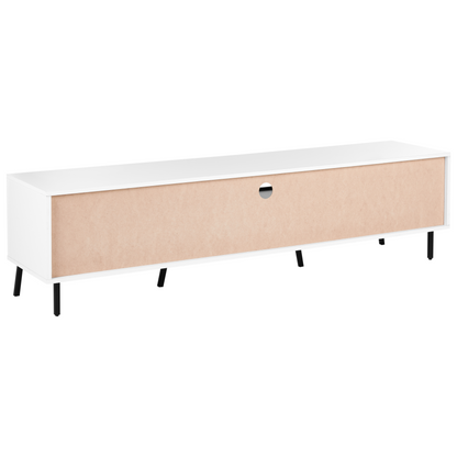 White TV Stand With Industrial Metal Legs For Up To 75 Inch TVs One Drawer And Two Cabinets