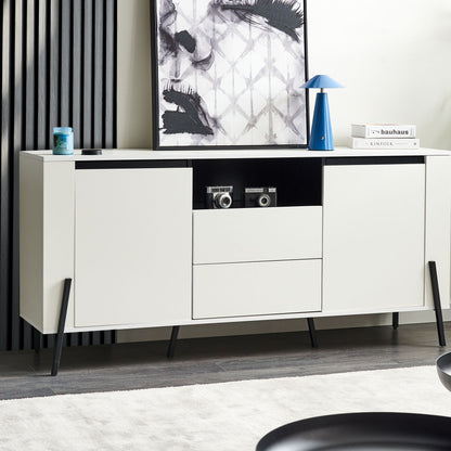 Sideboard White Engineered Wood With 3 Drawers And Metal Legs Modern Design