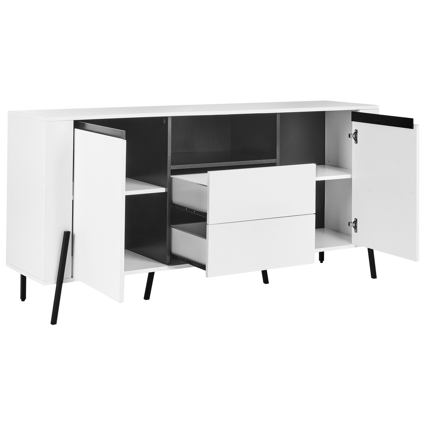 Sideboard White Engineered Wood With 3 Drawers And Metal Legs Modern Design