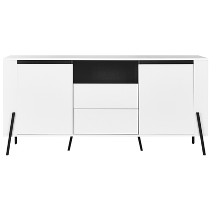 Sideboard White Engineered Wood With 3 Drawers And Metal Legs Modern Design