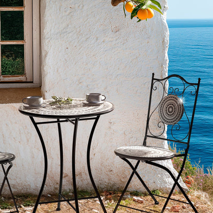 Folding Chairs Set 2 Black White Ceramic Tile Iron Frame
