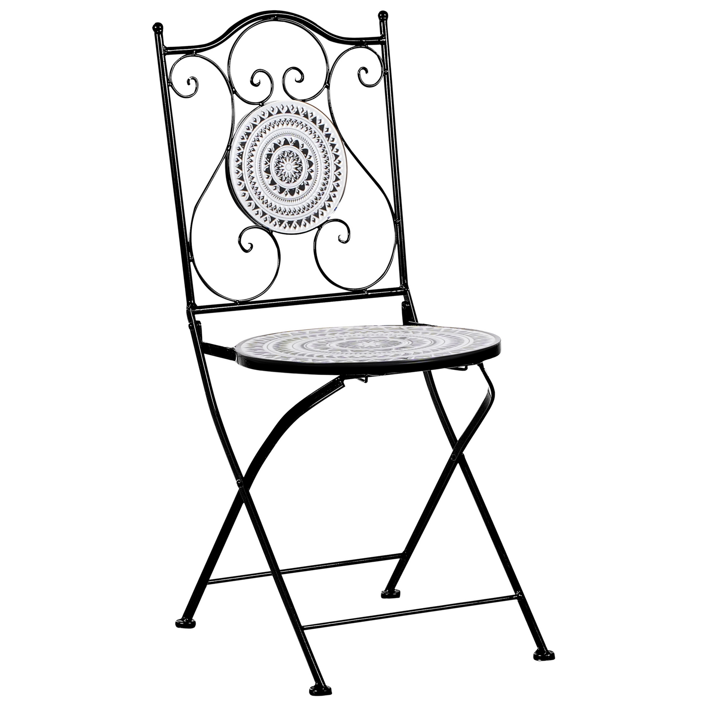 Folding Chairs Set 2 Black White Ceramic Tile Iron Frame