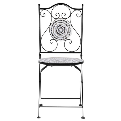Folding Chairs Set 2 Black White Ceramic Tile Iron Frame