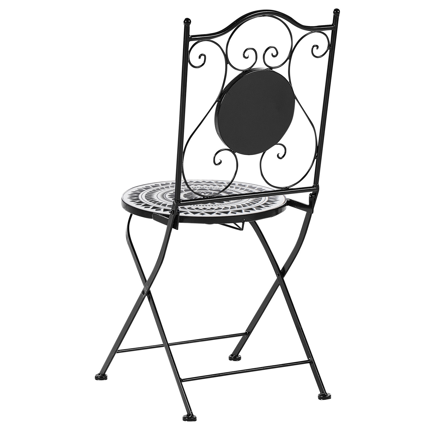 Folding Chairs Set 2 Black White Ceramic Tile Iron Frame