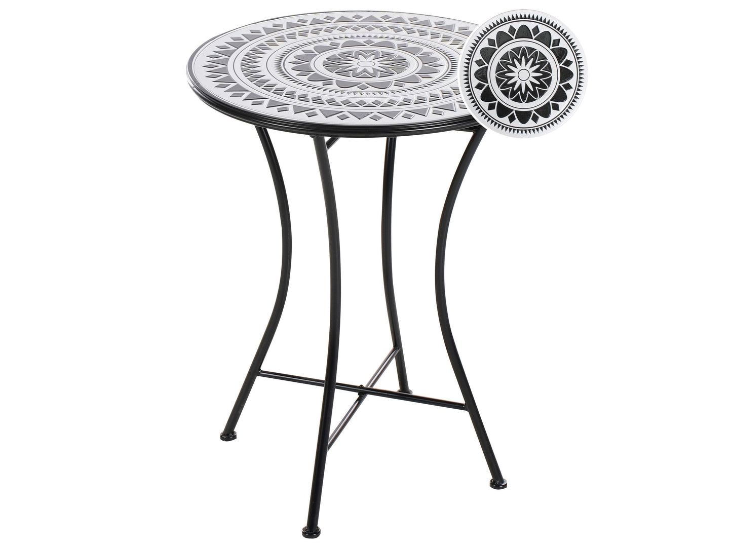 Iron Folding Black White Ceramic Tile Bistro Table