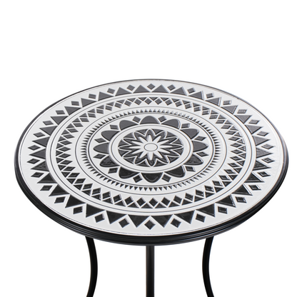 Iron Folding Black White Ceramic Tile Bistro Table