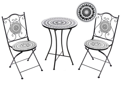 Heritage Bistro Iron Folding Set With Black White Ceramic Tile