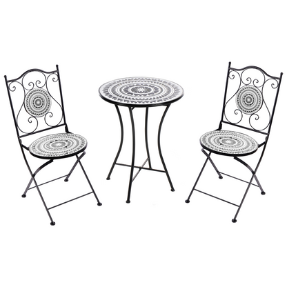 Heritage Bistro Iron Folding Set With Black White Ceramic Tile