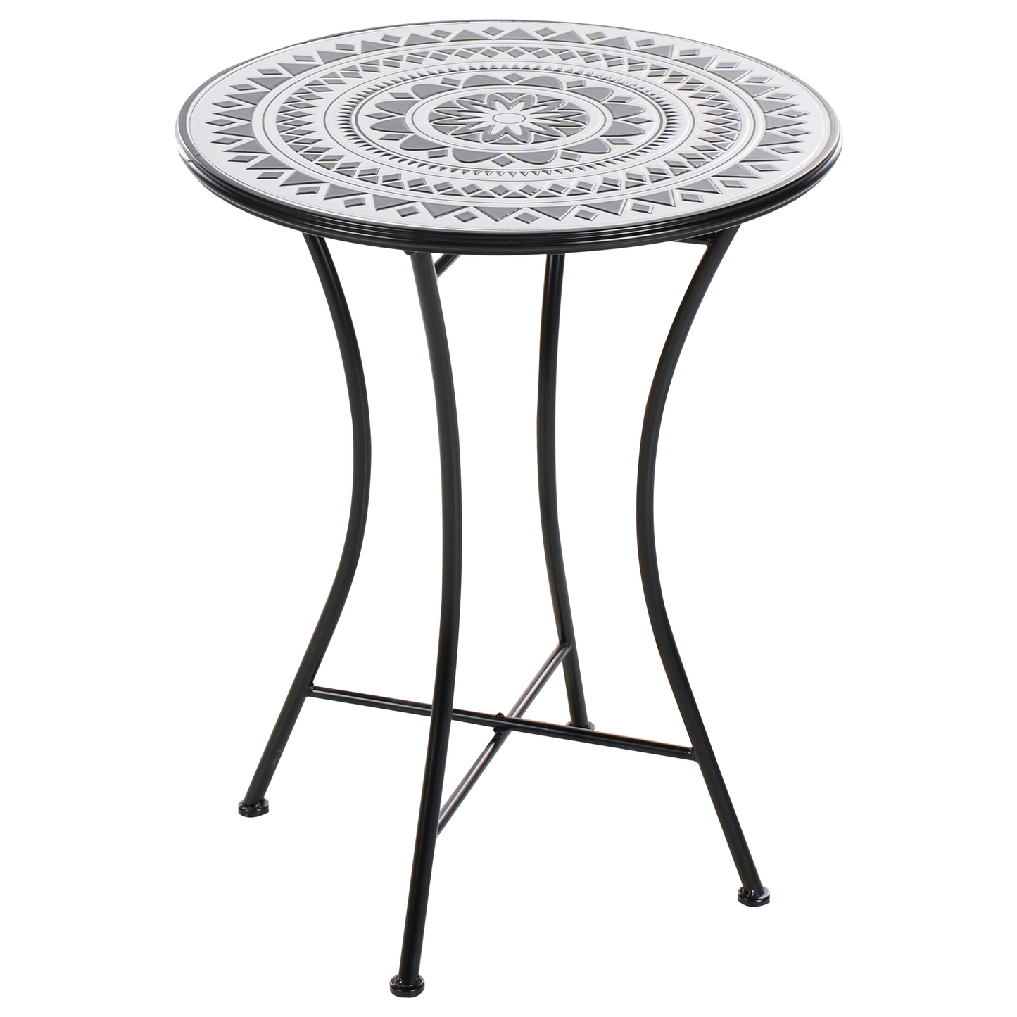 Heritage Bistro Iron Folding Set With Black White Ceramic Tile