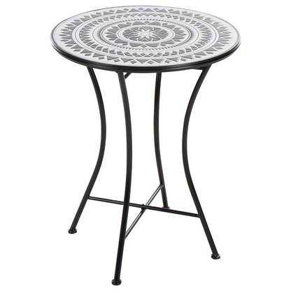 Heritage Bistro Iron Folding Set With Black White Ceramic Tile