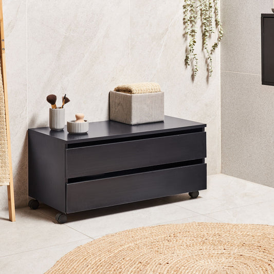 Black Bathroom Cabinet With Wheels And Two Drawers
