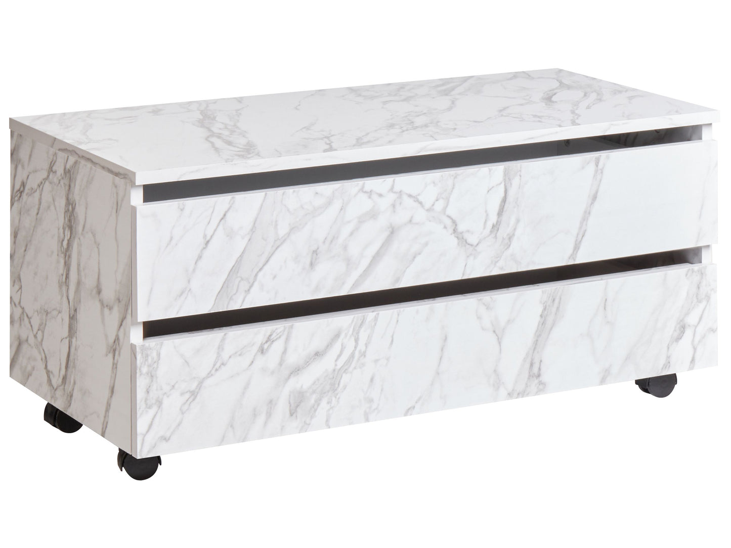 White Marble Bathroom Cabinet With Wheels 2 Drawers
