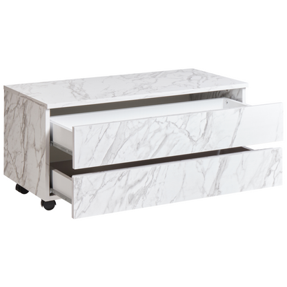 White Marble Bathroom Cabinet With Wheels 2 Drawers