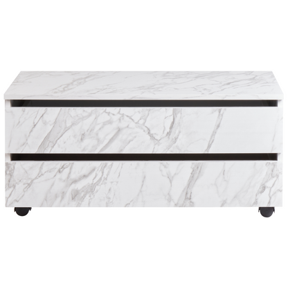 White Marble Bathroom Cabinet With Wheels 2 Drawers