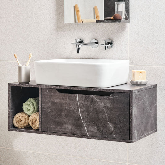 Black Marble Wall Mounted Bathroom Cabinet 80 x 40 Fluted Front