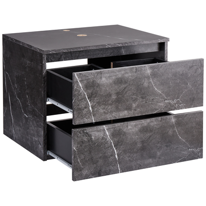Black Marble Wall Mounted Cabinet 60 x 47cm Fluted Front 2 Drawers