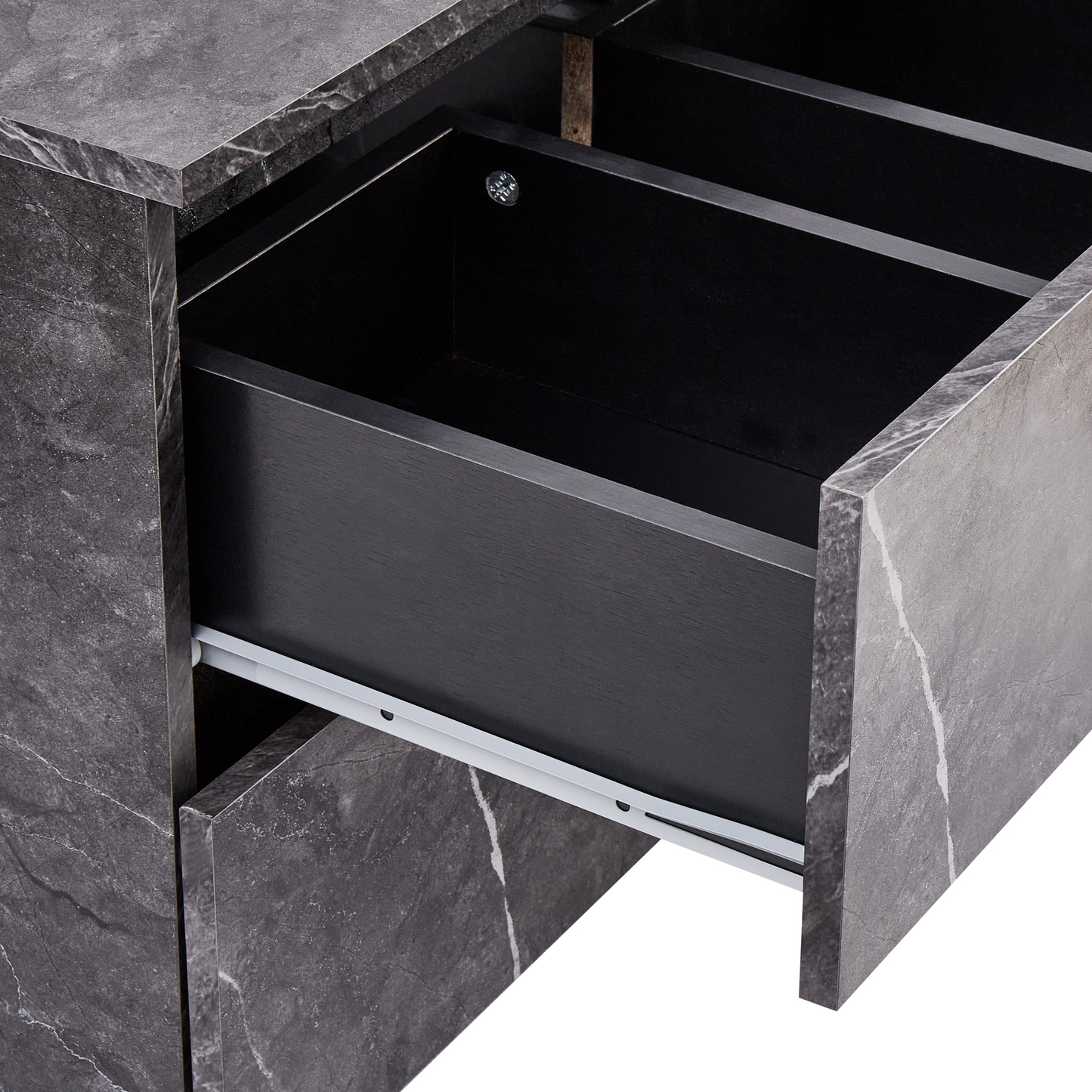 Black Marble Wall Mounted Cabinet 60 x 47cm Fluted Front 2 Drawers