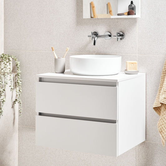 Wall Mounted Bath Cabinet 60 x 47 White Marble Fluted Front